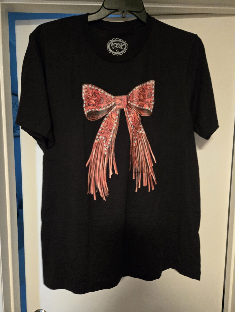 Womens Western Style Tee with Decorative Bow Print